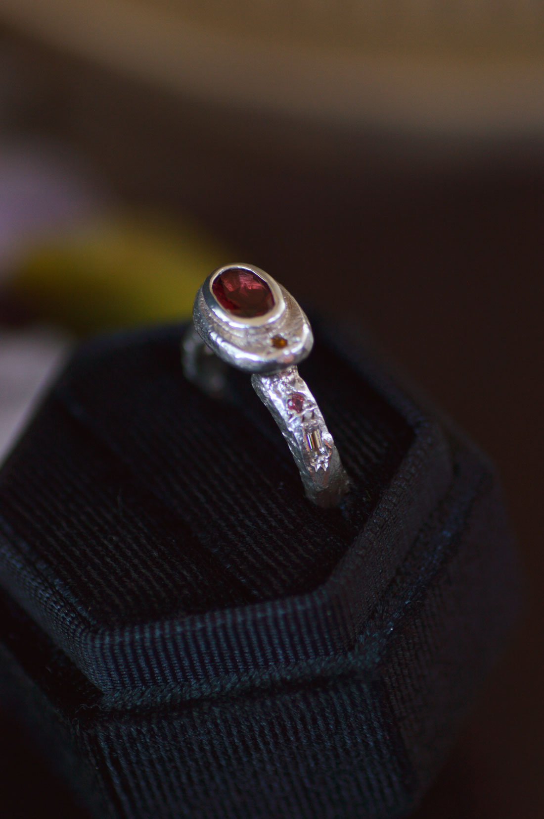 Poet Silver Ring - Garnet with Sapphire & Blue Topaz Accents 1080-6