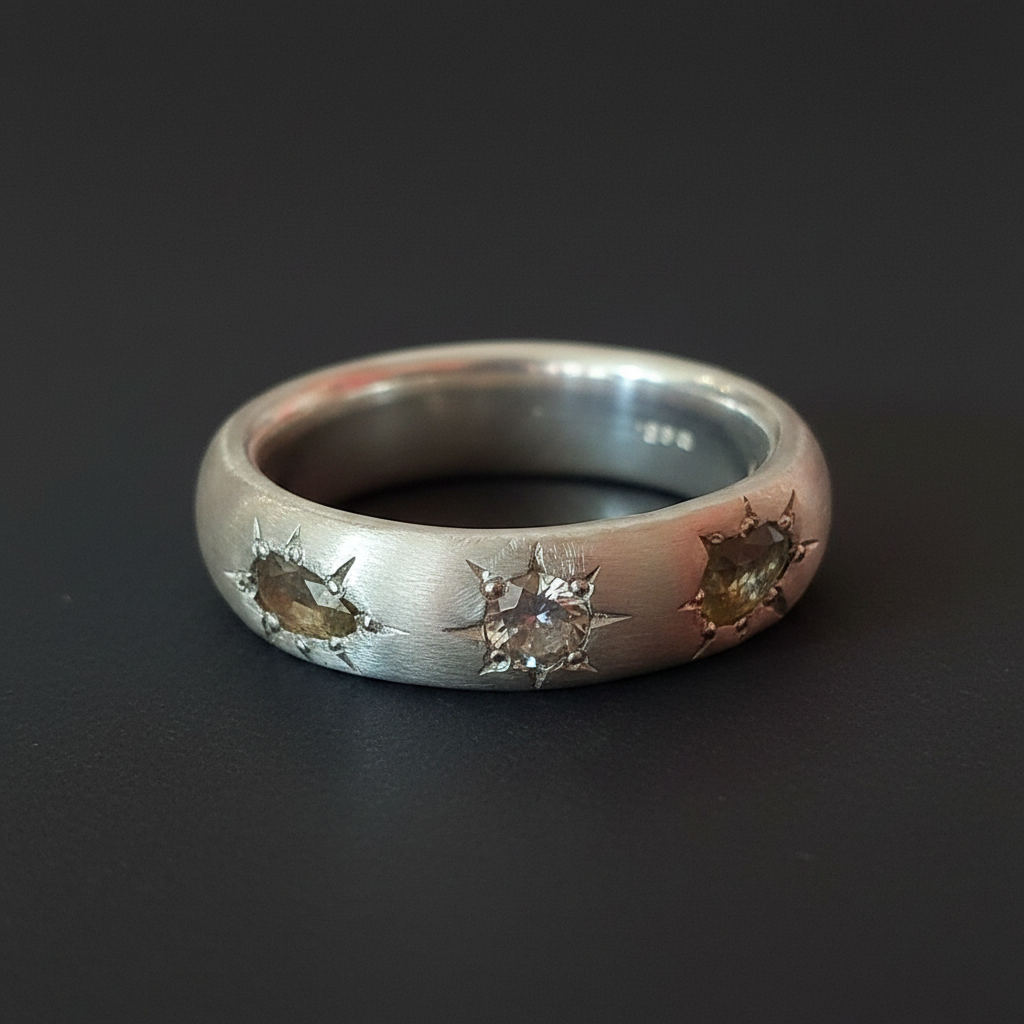 Ceres Silver Band | Green Tourmaline, Yellow, White & Blue Sapphire 2230-7