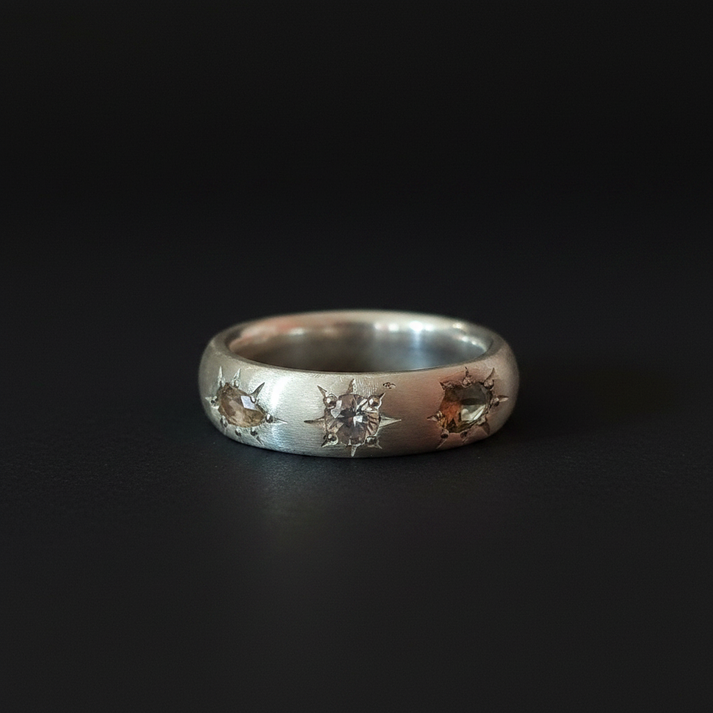 Ceres Silver Band | Green Spinel, Garnet, Blue & Peach Sapphire 2230-3