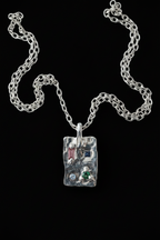 Talisman Ingot Silver Pendant | Garnet, Blue & Green Sapphire 1823-3