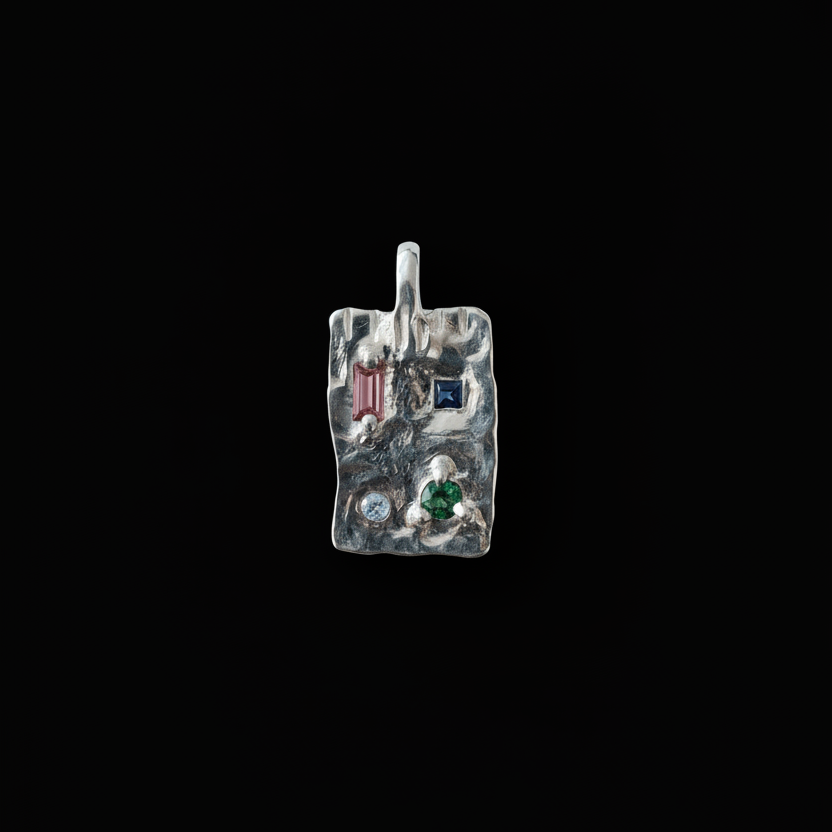 Talisman Ingot Silver Pendant | Garnet, Blue & Green Sapphire 1823-3