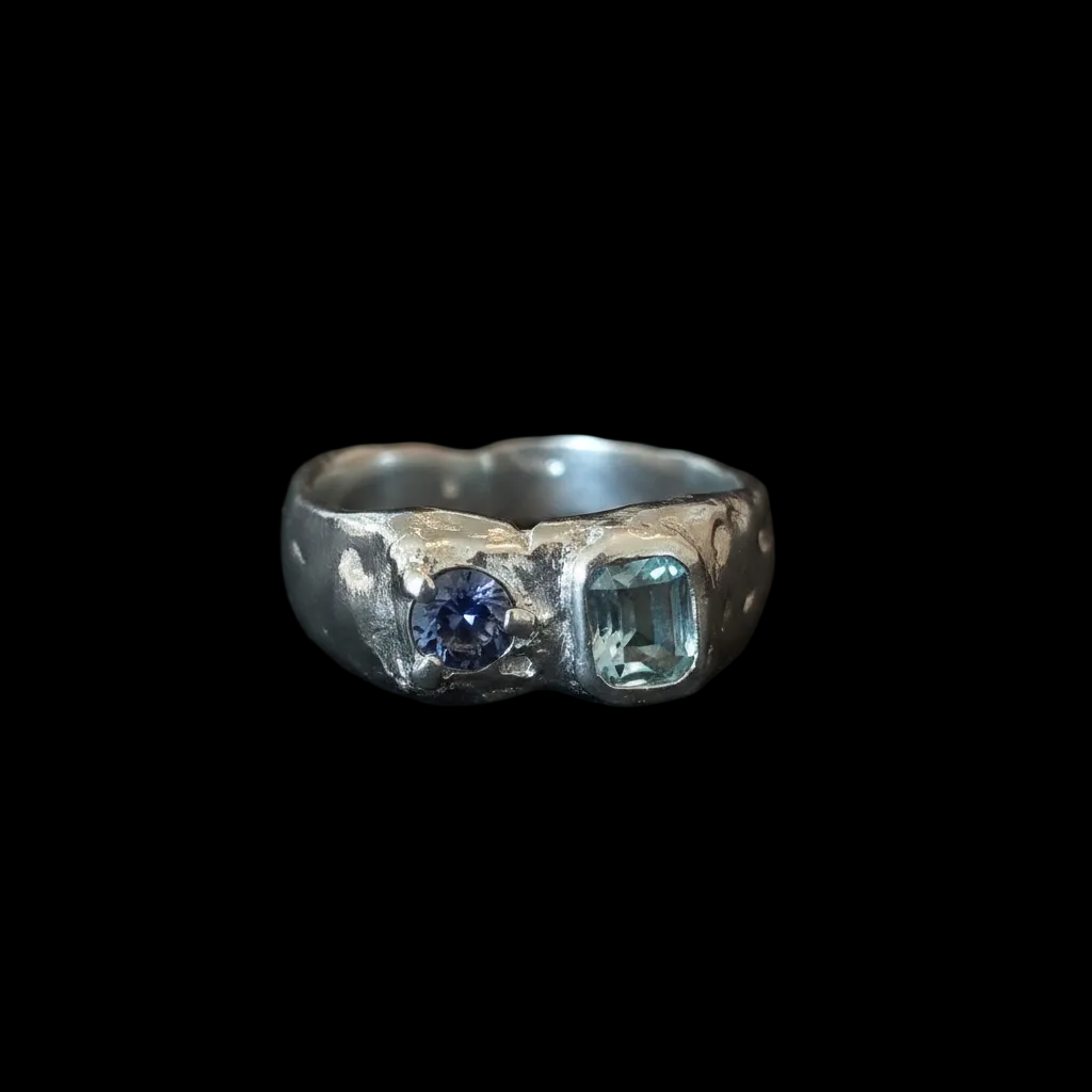 Duet Silver Ring | Blue Sapphire & Aquamarine 2047-3