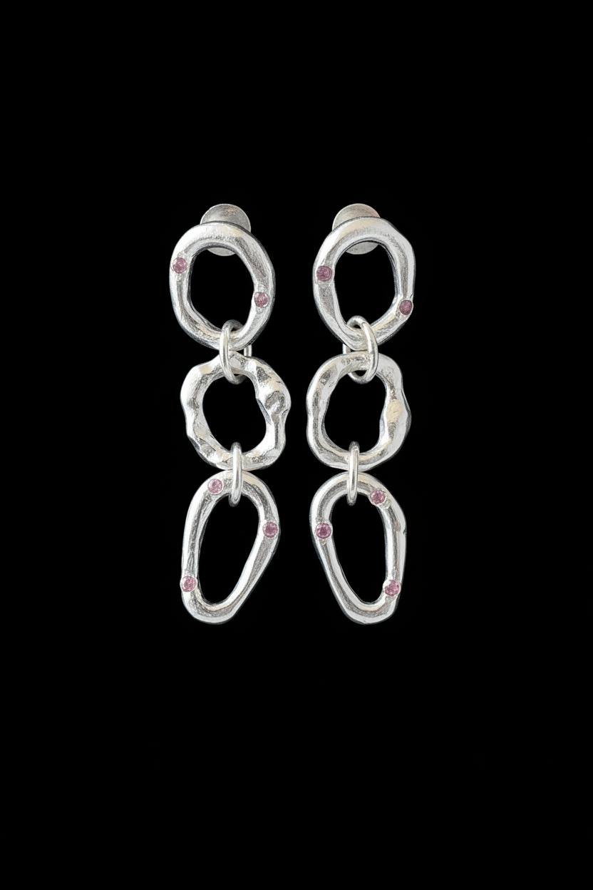 Nova Chain Silver Earrings | Pink Sapphire 1865-3