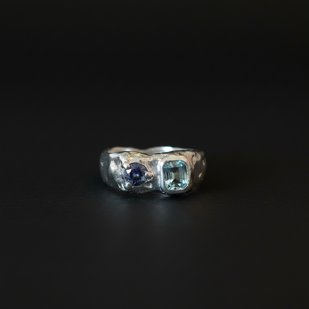 Duet Silver Ring | Blue Sapphire & Aquamarine 2047-3