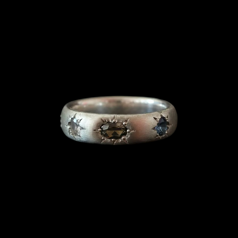 Ceres Silver Band | Green Tourmaline, Yellow, White & Blue Sapphire 2230-7