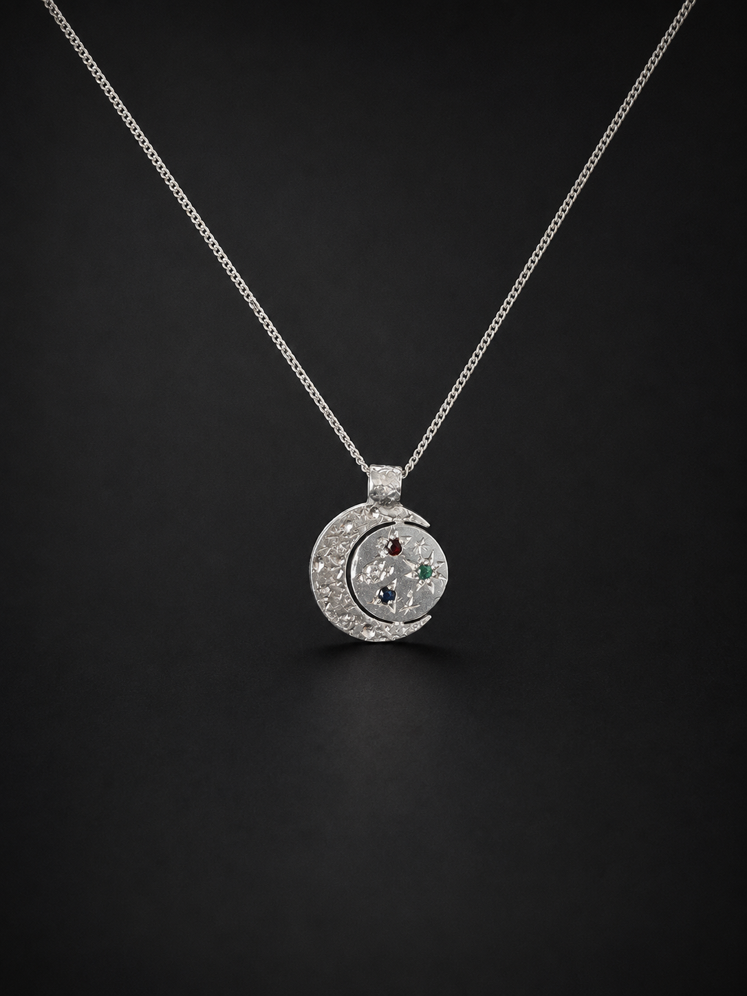 Pocket Galaxy Silver Necklace | Blue Sapphire, Garnet, Emerald 2243-7