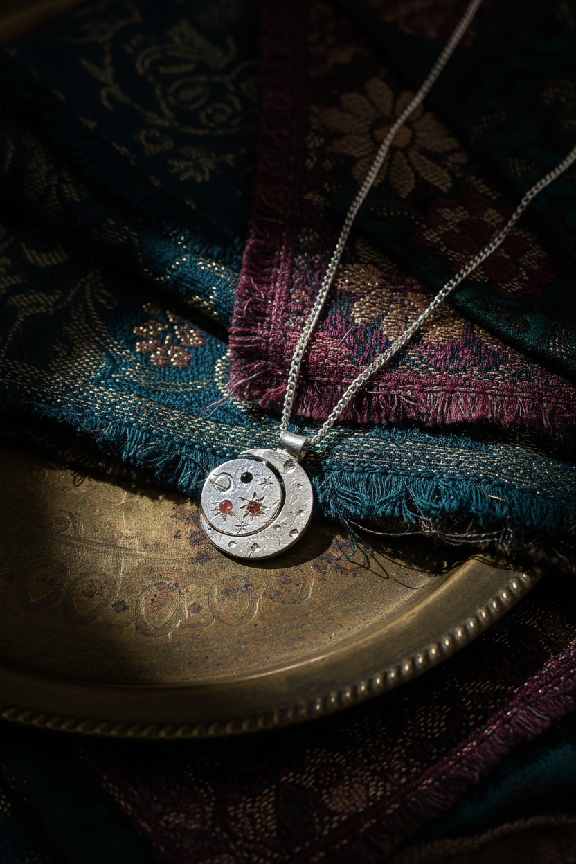 Pocket Galaxy Silver Necklace - Blue,Pink Sapphire & Garnet 1889-4