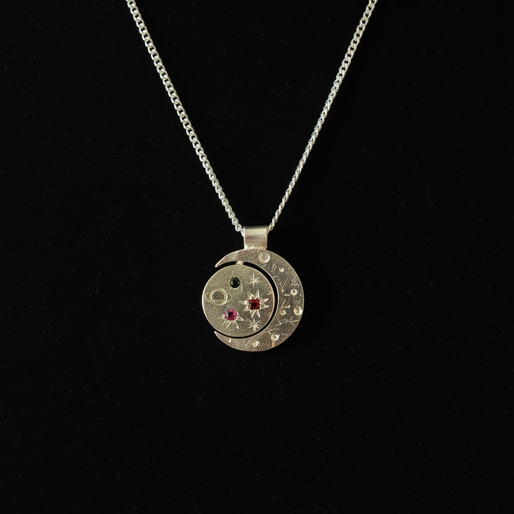Pocket Galaxy Silver Necklace - Blue,Pink Sapphire & Garnet 1889-4