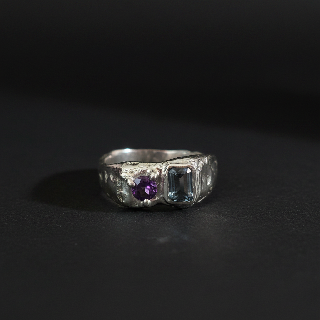 Duet Silver Ring | Amethyst & Blue Spinel 2222-4