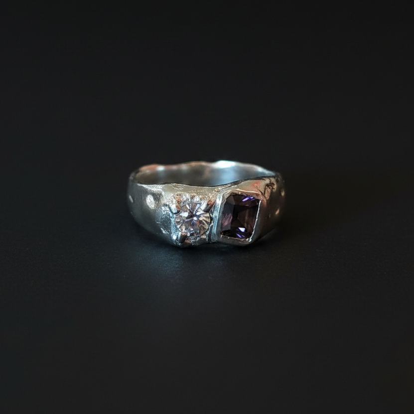 Duet Silver Ring | White Sapphire & Brown Spinel 2047-4