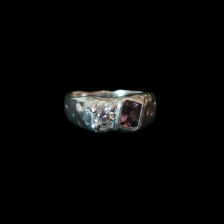 Duet Silver Ring | White Sapphire & Brown Spinel 2047-4