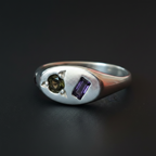 Pickle Mini Oval Silver Signet | Amethyst, Green Tourmaline & Garnet 2065-4