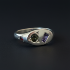 Pickle Mini Oval Silver Signet | Amethyst, Green Tourmaline & Garnet 2065-4