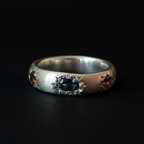 Ceres Silver Band | White Sapphire, Green Spinel, Yellow & Pink Tourmaline 2230-4