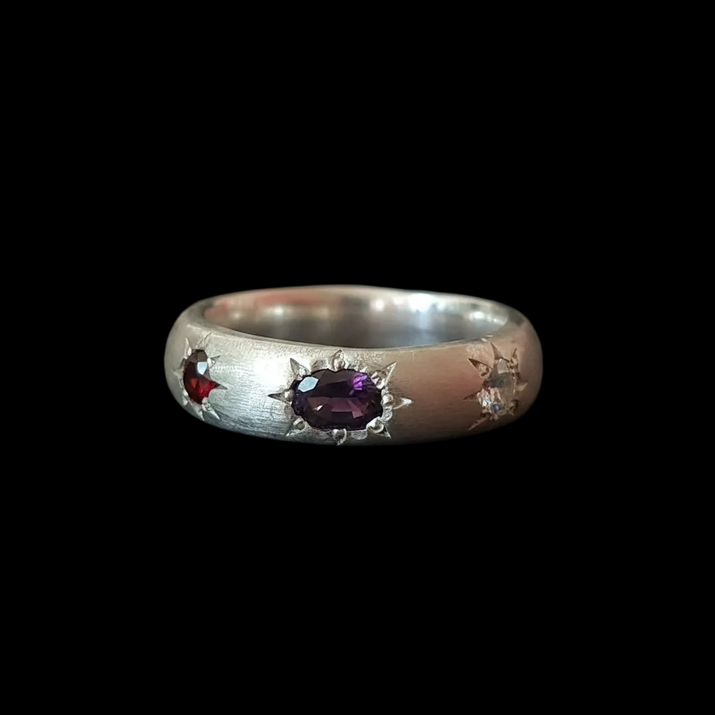 Ceres Silver Band | Garnet, Purple Spinel, Yellow & White Sapphire 2230-5