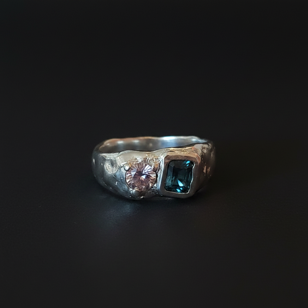 Duet Silver Ring | Pink Sapphire & Green Spinel 2047-5