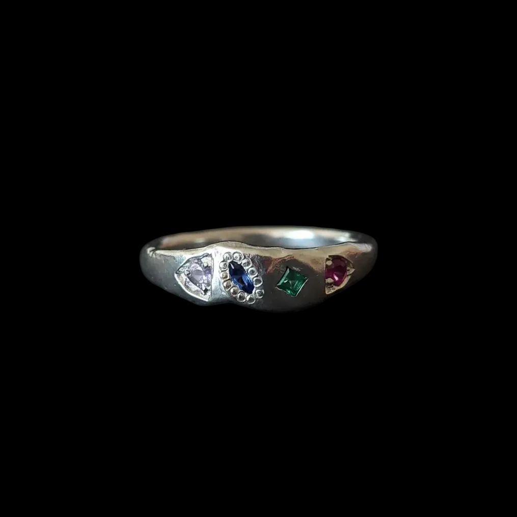 Dancer Silver Ring | Emerald, Ruby & Blue Sapphire 2103-5