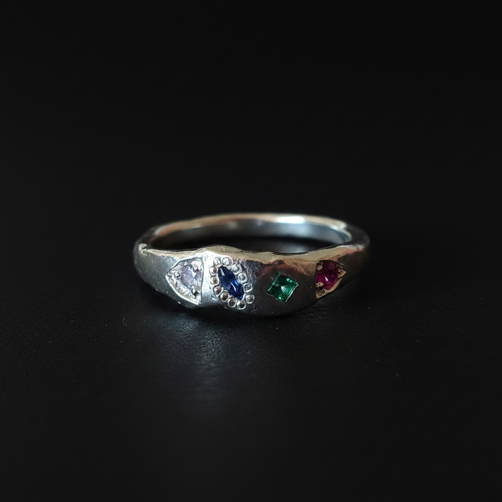 Dancer Silver Ring | Emerald, Ruby & Blue Sapphire 2103-5