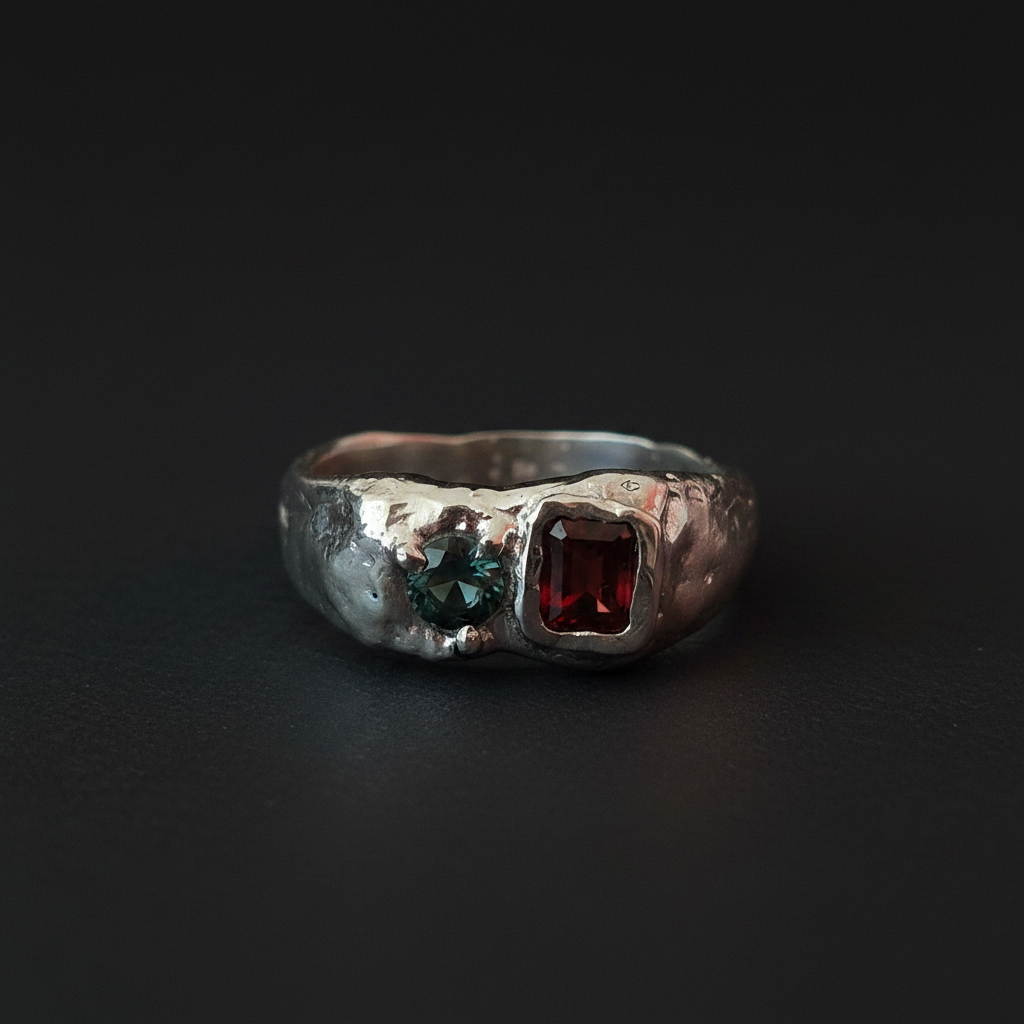 Duet Silver Ring | Garnet & Blue Spinel 2222-5