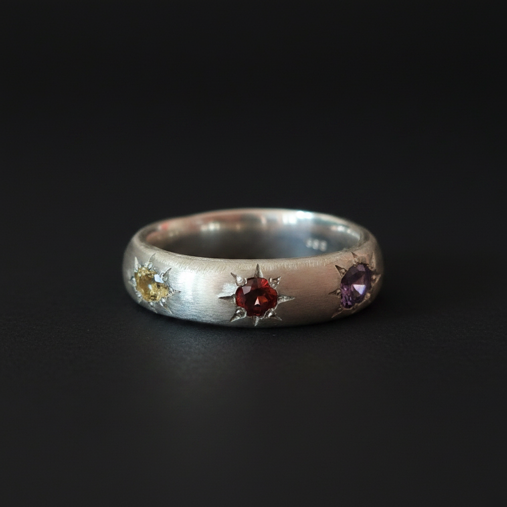 Ceres Silver Band | Garnet, Purple Spinel, Yellow & White Sapphire 2230-5