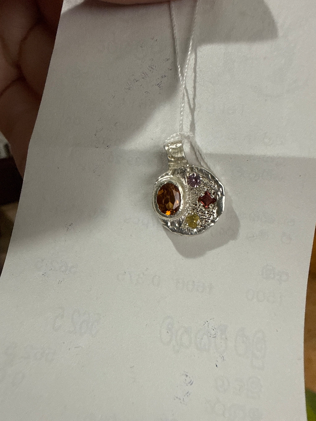 Sculpture Silver Pendant | Hessonite Garnet, Sapphire & Red Garnet 2275-6