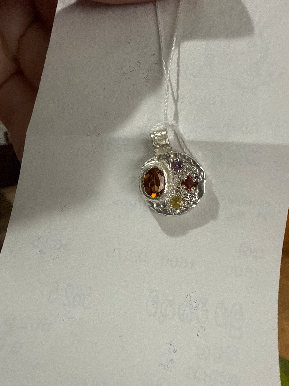 Sculpture Silver Pendant | Hessonite Garnet, Sapphire & Red Garnet 2275-6