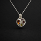 Sculpture Silver Pendant | Hessonite Garnet, Sapphire & Red Garnet 2275-6