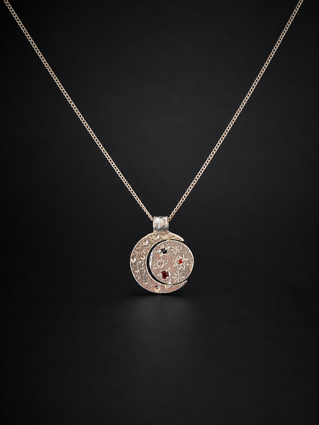 Pocket Galaxy Silver Necklace | Orange Sapphire, Garnet, Blue Sapphire 2243-3