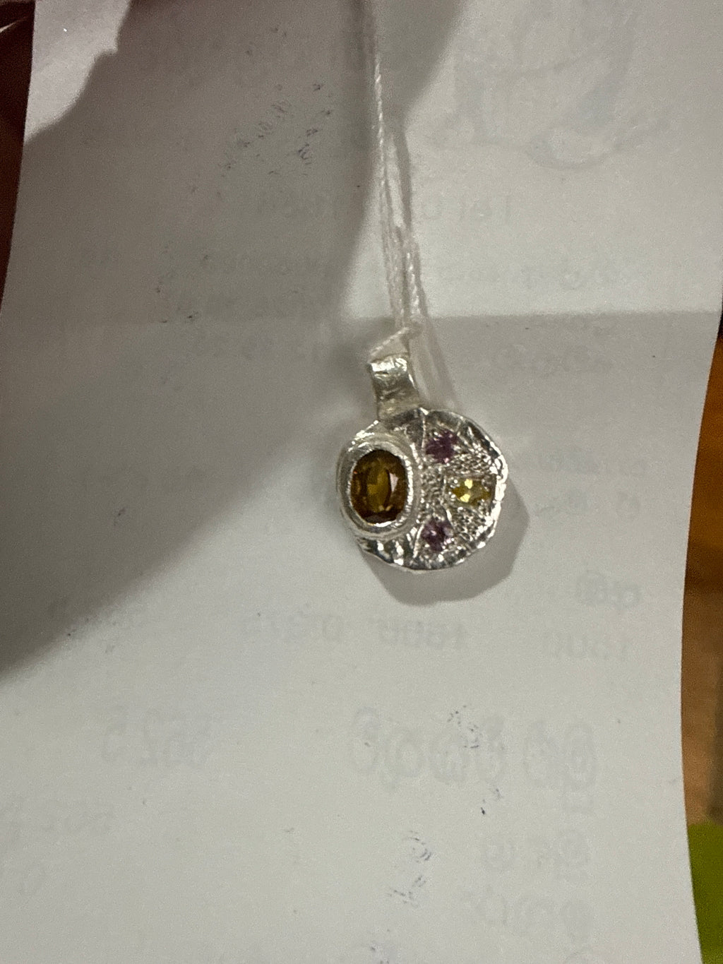 Sculpture Silver Pendant | Yellow Zircon & Sapphire 2275-7