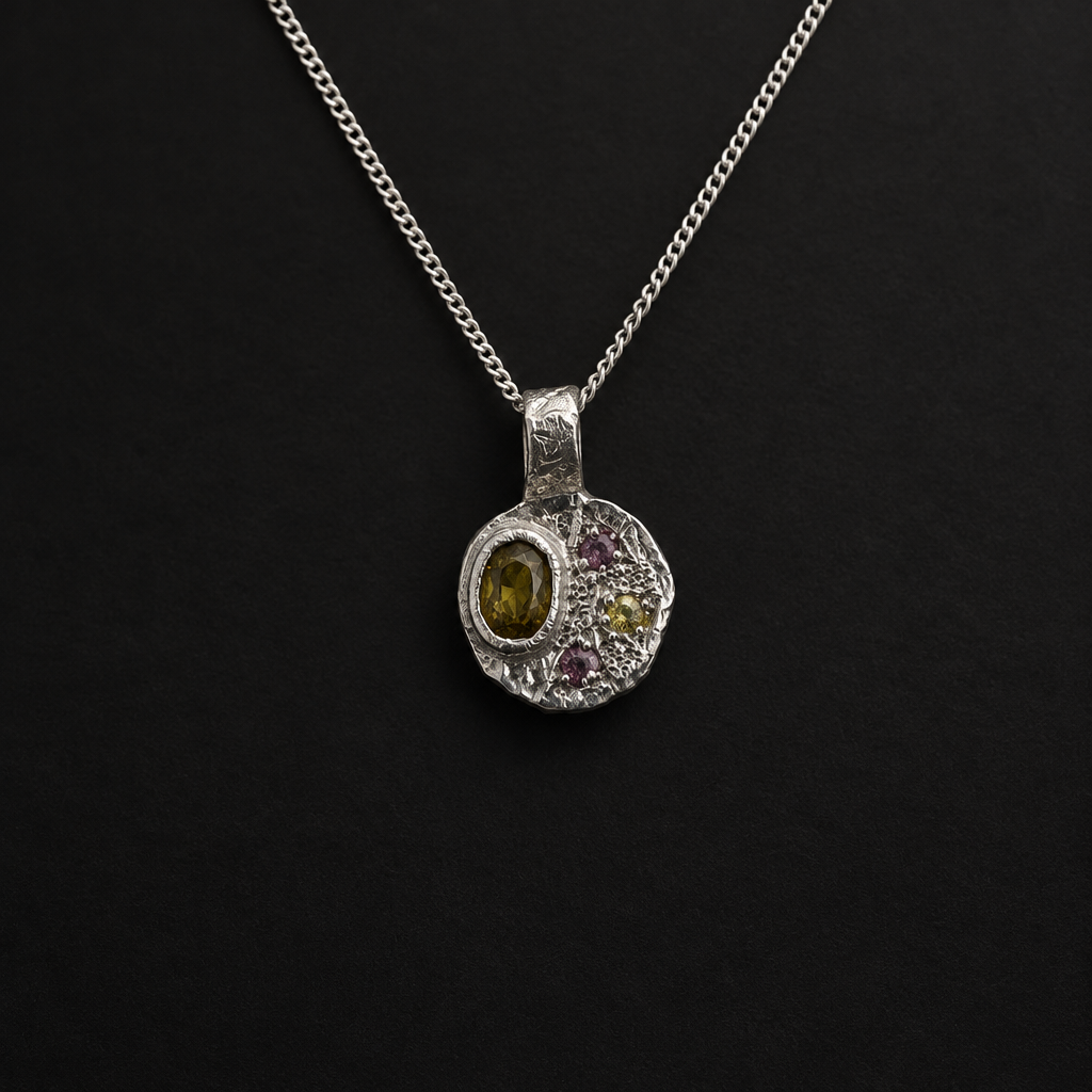Sculpture Silver Pendant | Yellow Zircon & Sapphire 2275-7