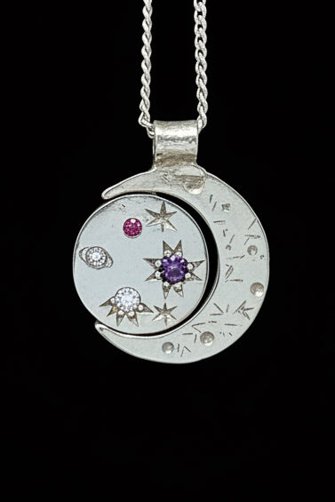 Pocket Galaxy Necklace - Pink, White & Purple Sapphire - 2285-1