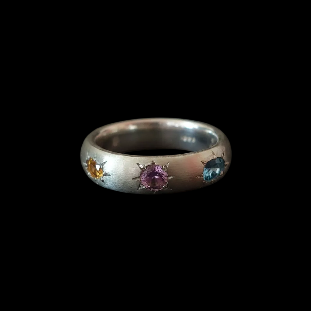 Ceres Silver Band | Blue Topaz, Yellow, Pink & Green Sapphire 2230-6