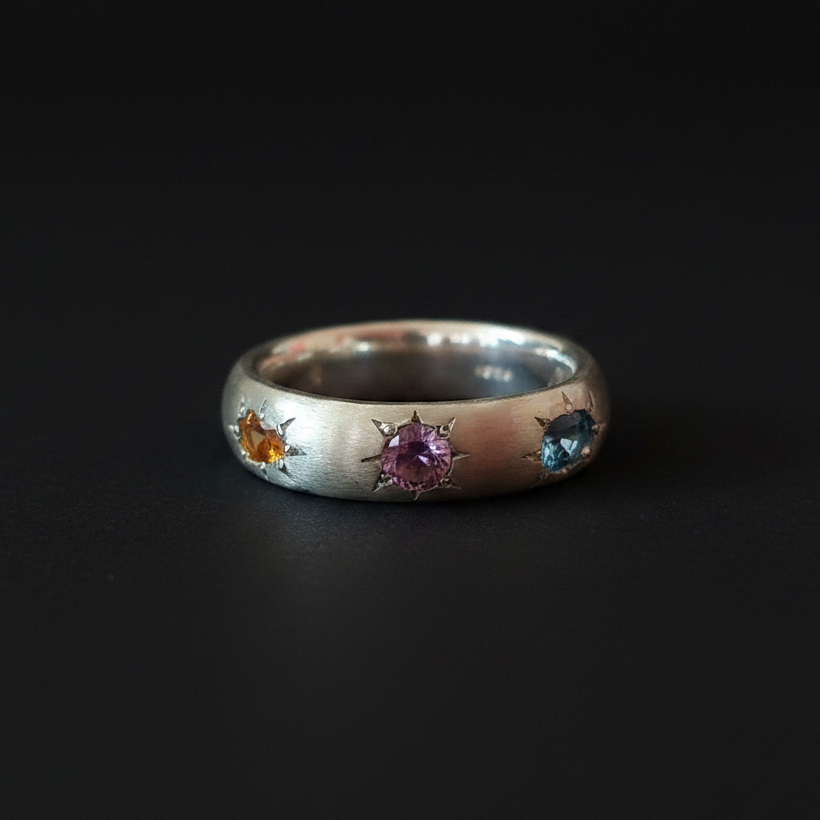 Ceres Silver Band | Blue Topaz, Yellow, Pink & Green Sapphire 2230-6