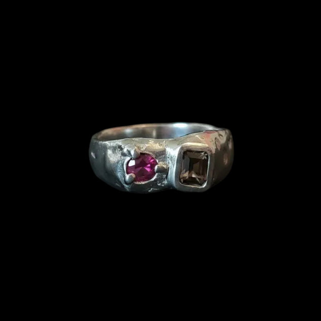 Duet Silver Ring | Ruby & Brown Zircon 2047-6