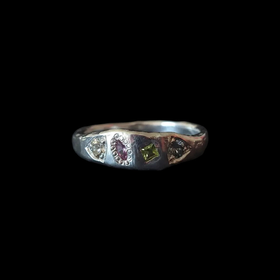 Dancer Silver Ring | Peridot, Green & Pink Sapphire 2103-6