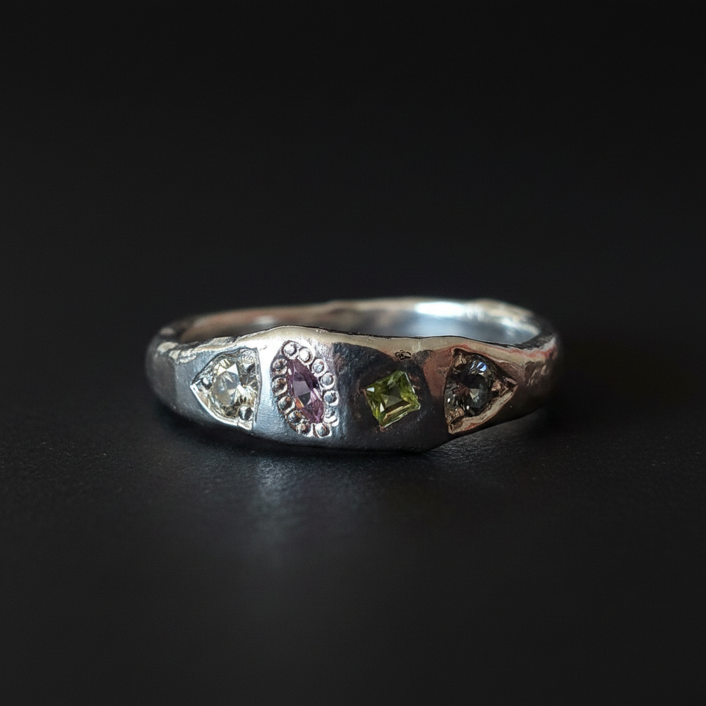 Dancer Silver Ring | Peridot, Green & Pink Sapphire 2103-6