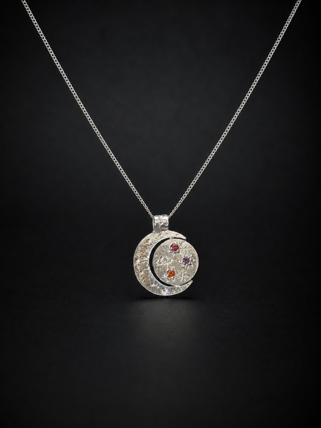 Pocket Galaxy Silver Necklace | Red Sapphire, Orange Sapphire, Pink Sapphire 2243-4