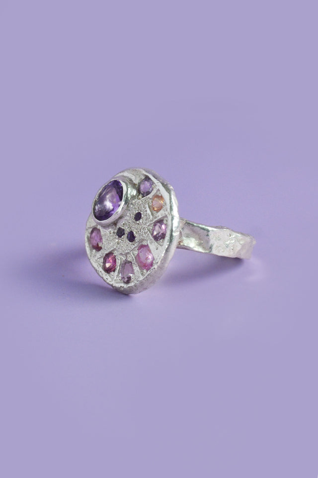 Palette Amethyst & Garnet Silver Ring 745-2