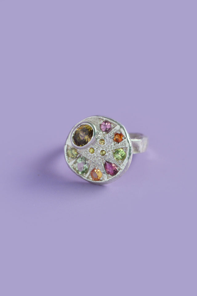 Palette Zircon,Tourmaline & Sapphire Silver Ring 746-1