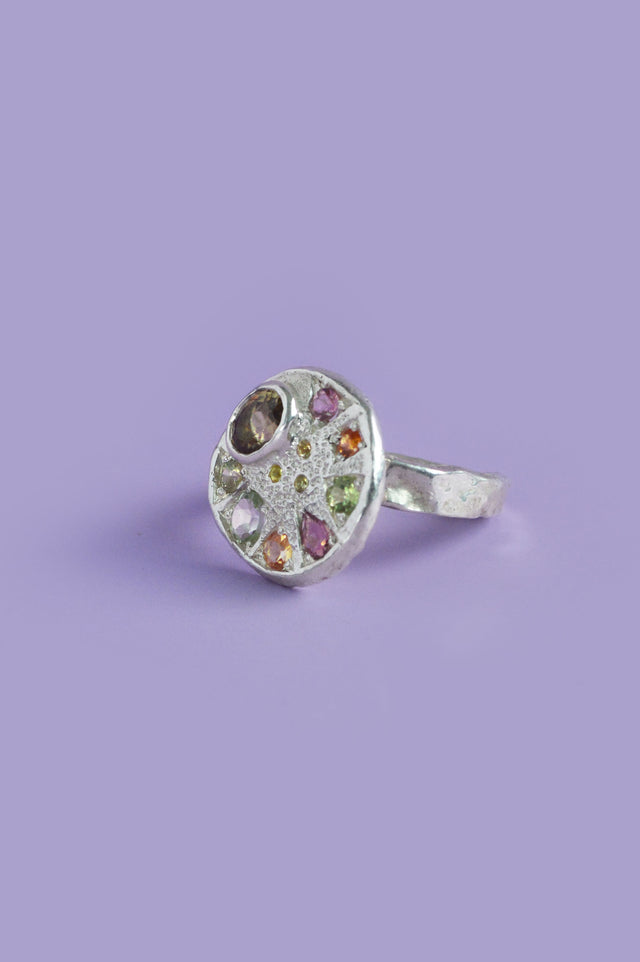 Palette Zircon,Tourmaline & Sapphire Silver Ring 746-1
