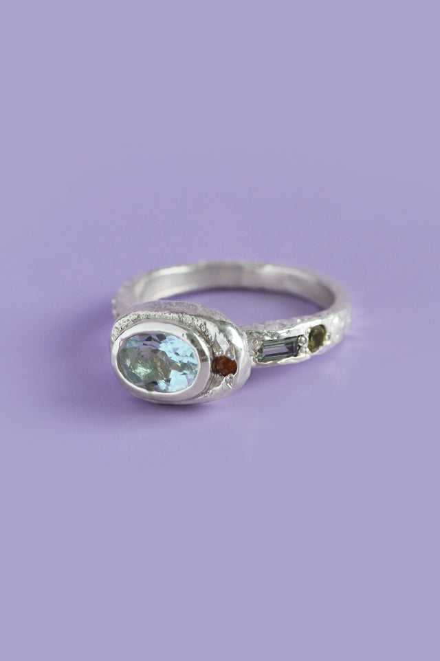 Poet Topaz, Peridot & Sapphire Silver Ring 747-3