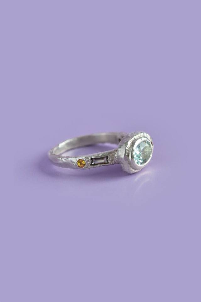 Poet Topaz, Peridot & Sapphire Silver Ring 747-3