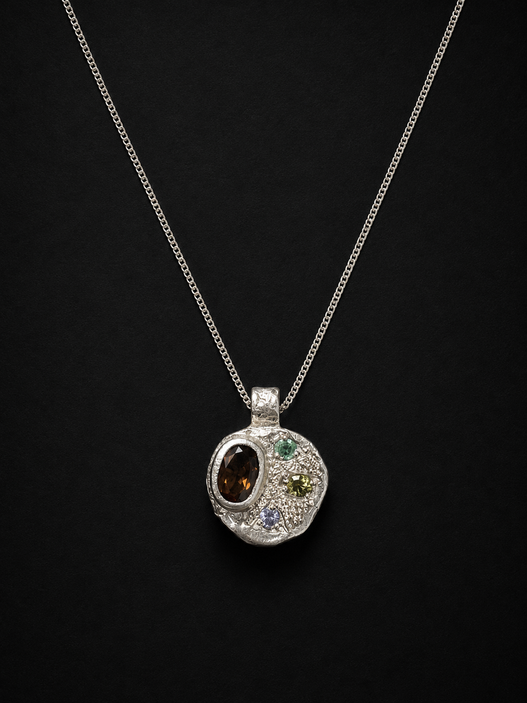 Sculpture Silver Pendant | Emerald, Blue Sapphire and Green Tourmaline 2275-3