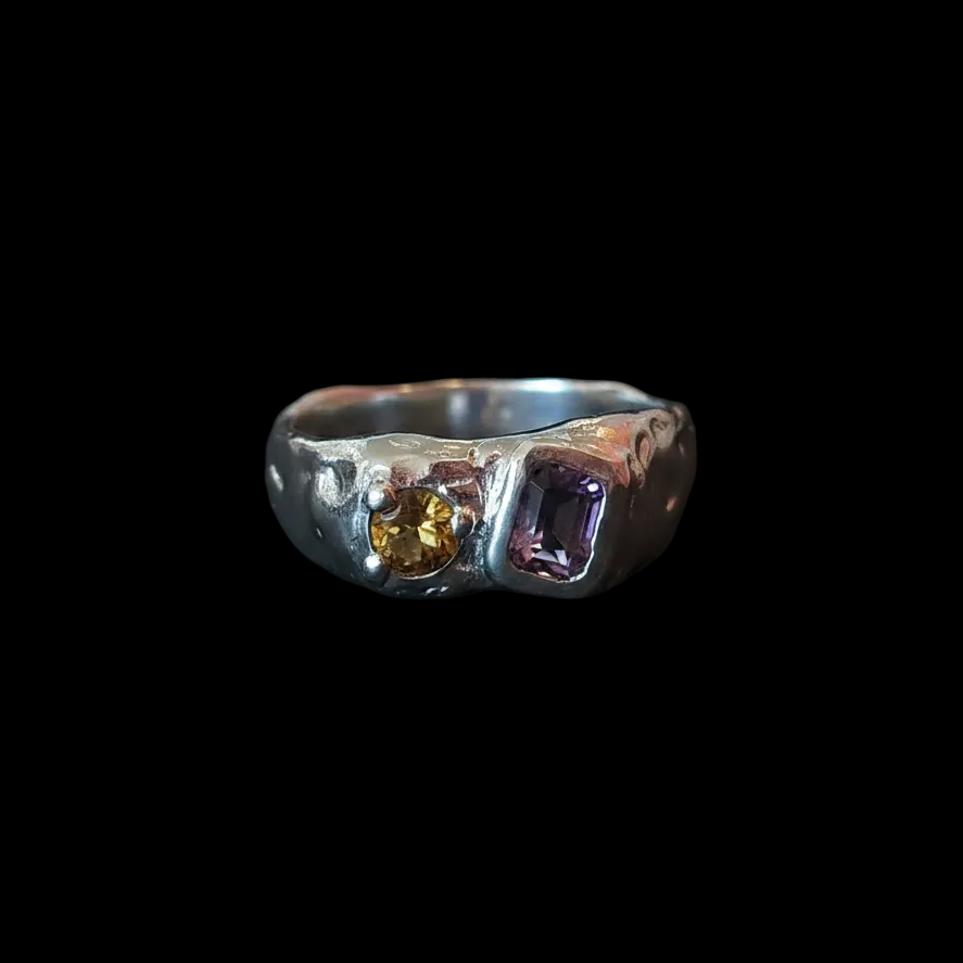 Duet Silver Ring - Amethyst & Yellow Tourmaline 2047-7