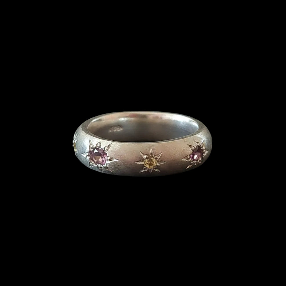Ceres Silver Band | Pink Tourmaline, Yellow, Pink & Orange Sapphire 1593-7