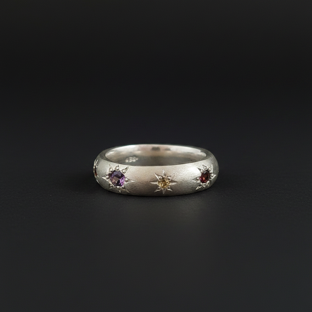 Ceres Silver Band | Pink Tourmaline, Yellow, Pink & Orange Sapphire 1593-7