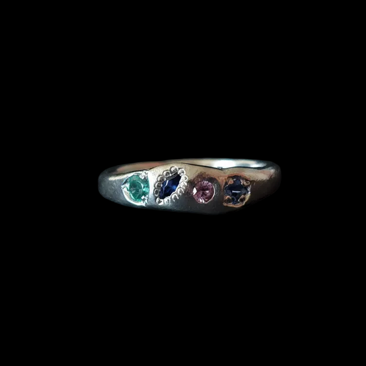 Dancer Silver Ring | Emerald, Pink & Blue Sapphire 2103-7