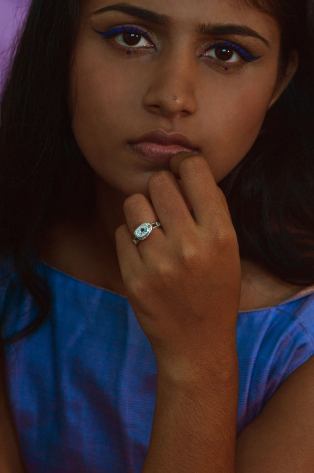 Poet Topaz, Peridot & Sapphire Silver Ring 747-3
