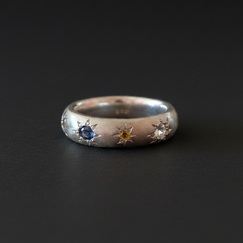 Ceres Silver Band | Yellow, Blue & Purple Sapphire 1593-8
