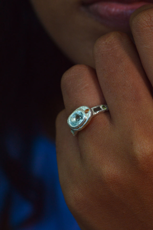 Poet Topaz, Peridot & Sapphire Silver Ring 747-3